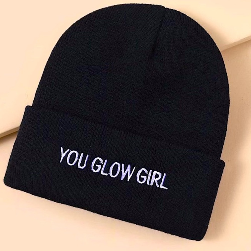 NEW YOU GLOW GIRL Embroidery luxury Cuffed Toque Beanie